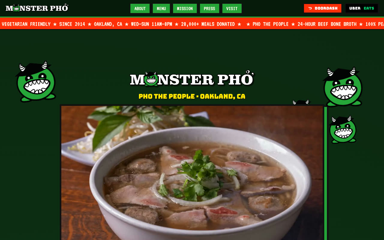 The Monster Pho homepage, designed and built by Aether